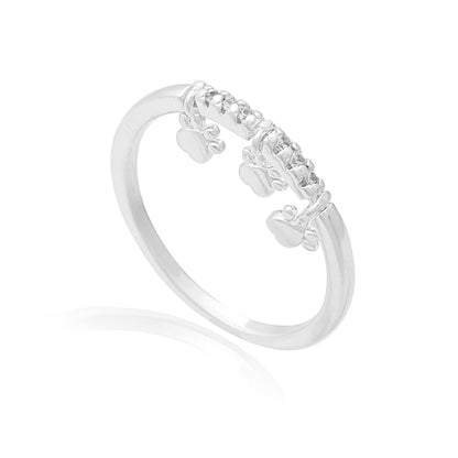 Anel Pets com Pendente Patinha Cravejado Zircônia Folheado Prata 1000 Anel Pets com Pendente Patinha Cravejado Zircônia Folheado Prata 1000